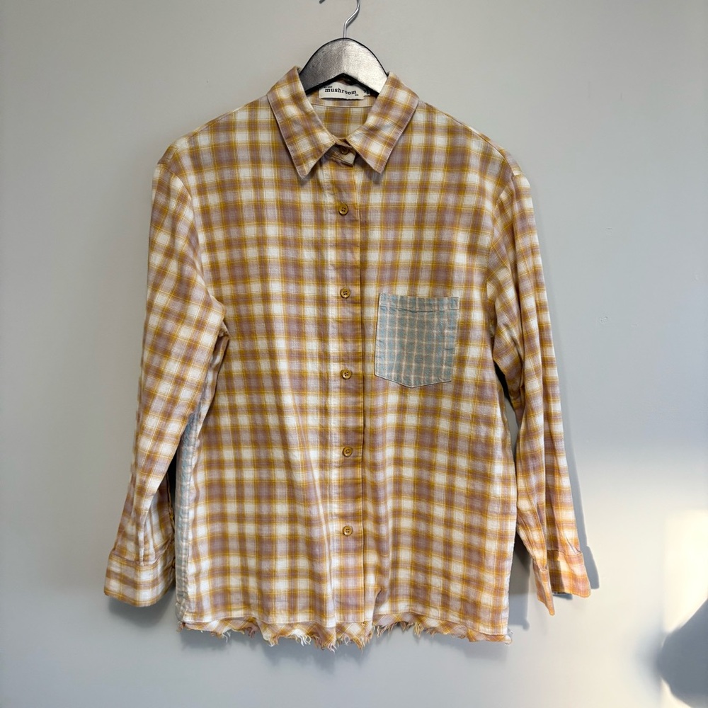 Yellow Plaid Button Down Shirt Farm Country Rodeo Size M